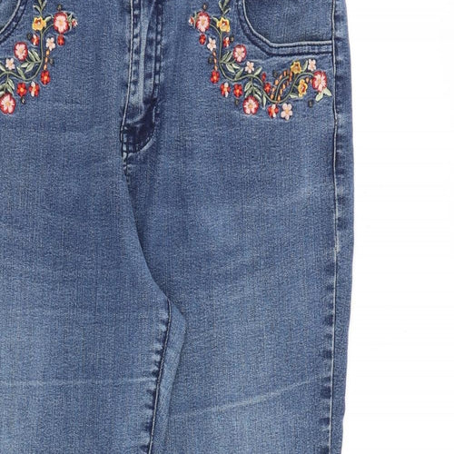 TU Womens Blue Cotton Straight Jeans Size 16 L27 in Regular Zip - Flower Detail