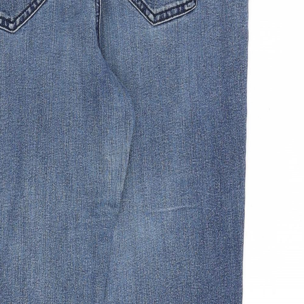 TU Womens Blue Cotton Straight Jeans Size 16 L27 in Regular Zip - Flower Detail