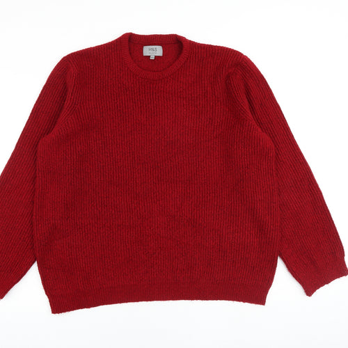 Marks and Spencer Mens Red Round Neck Acrylic Pullover Jumper Size 2XL Long Sleeve