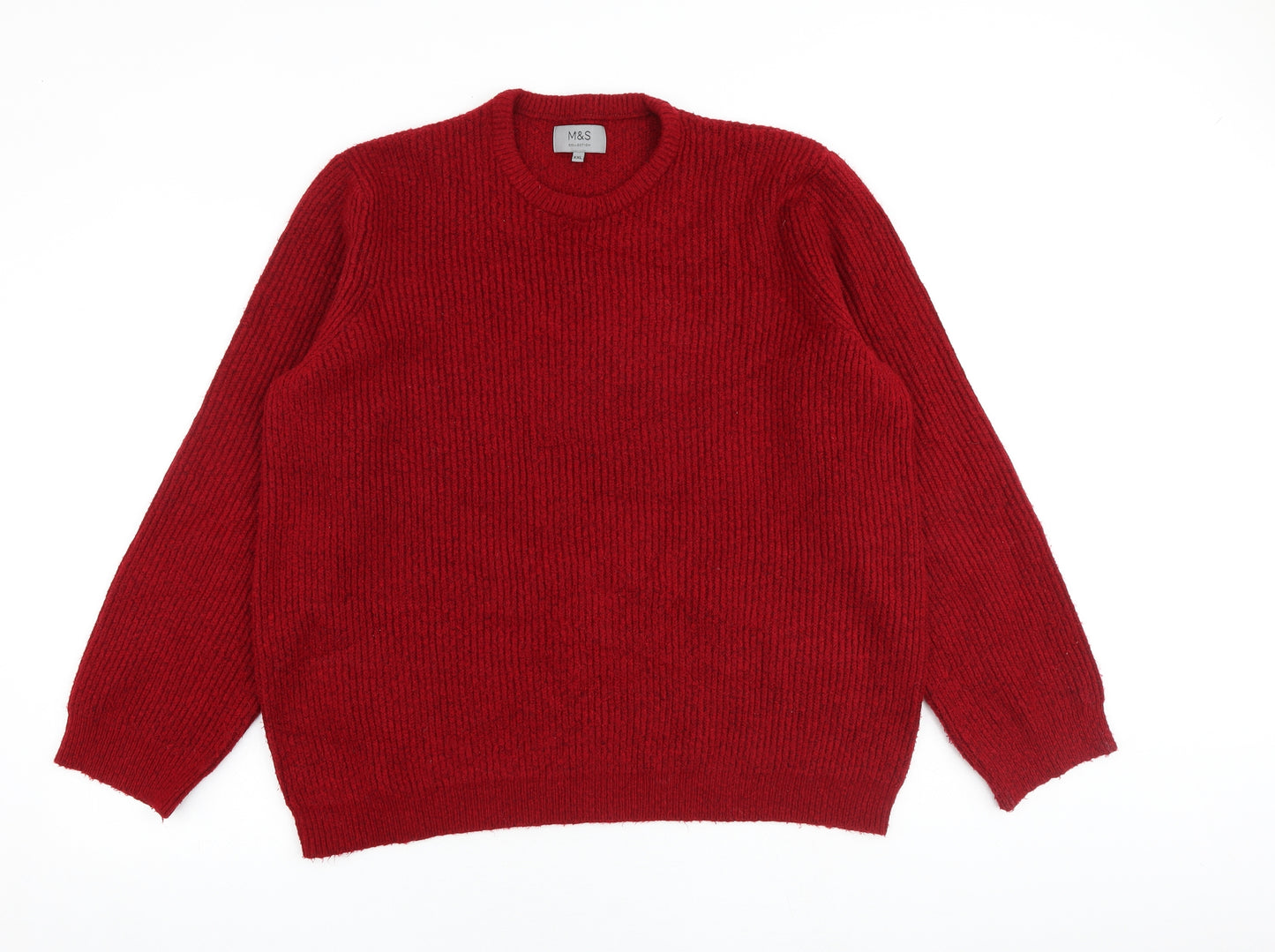 Marks and Spencer Mens Red Round Neck Acrylic Pullover Jumper Size 2XL Long Sleeve