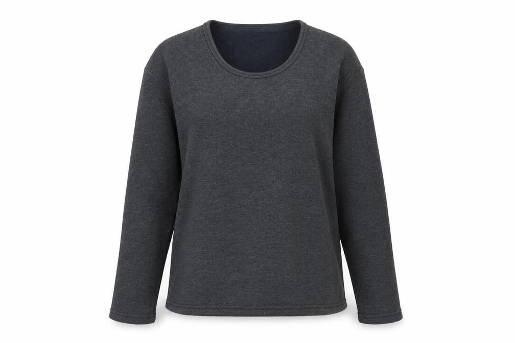 Front view of Wonders women’s grey cotton pullover sweatshirt, size M, pullover