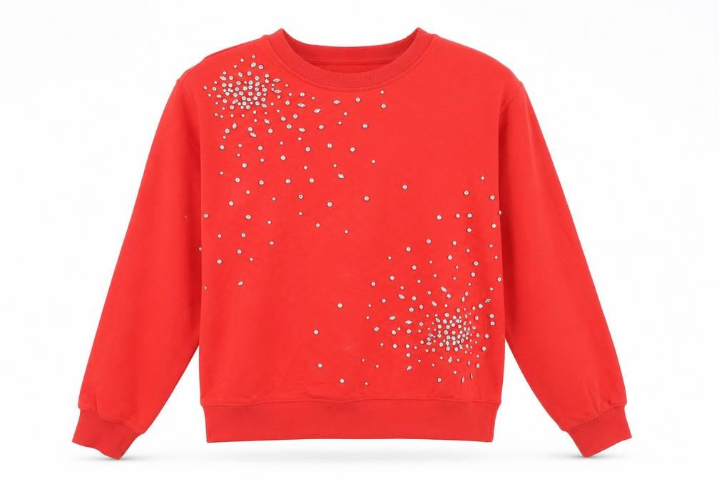 Front view of Marks & Spencer women’s red polyester pullover sweatshirt, size S, pullover