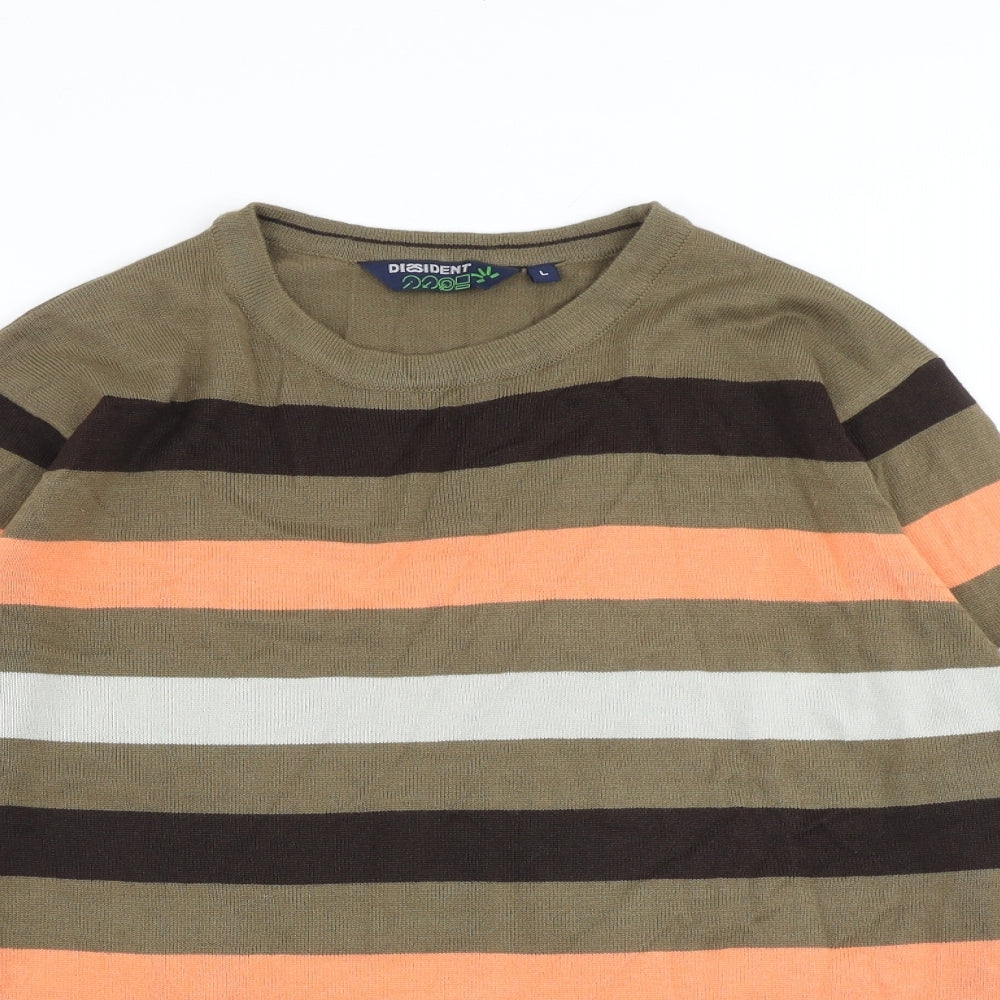 Dissident Mens Multicoloured Round Neck Striped Acrylic Pullover Jumper Size L Long Sleeve