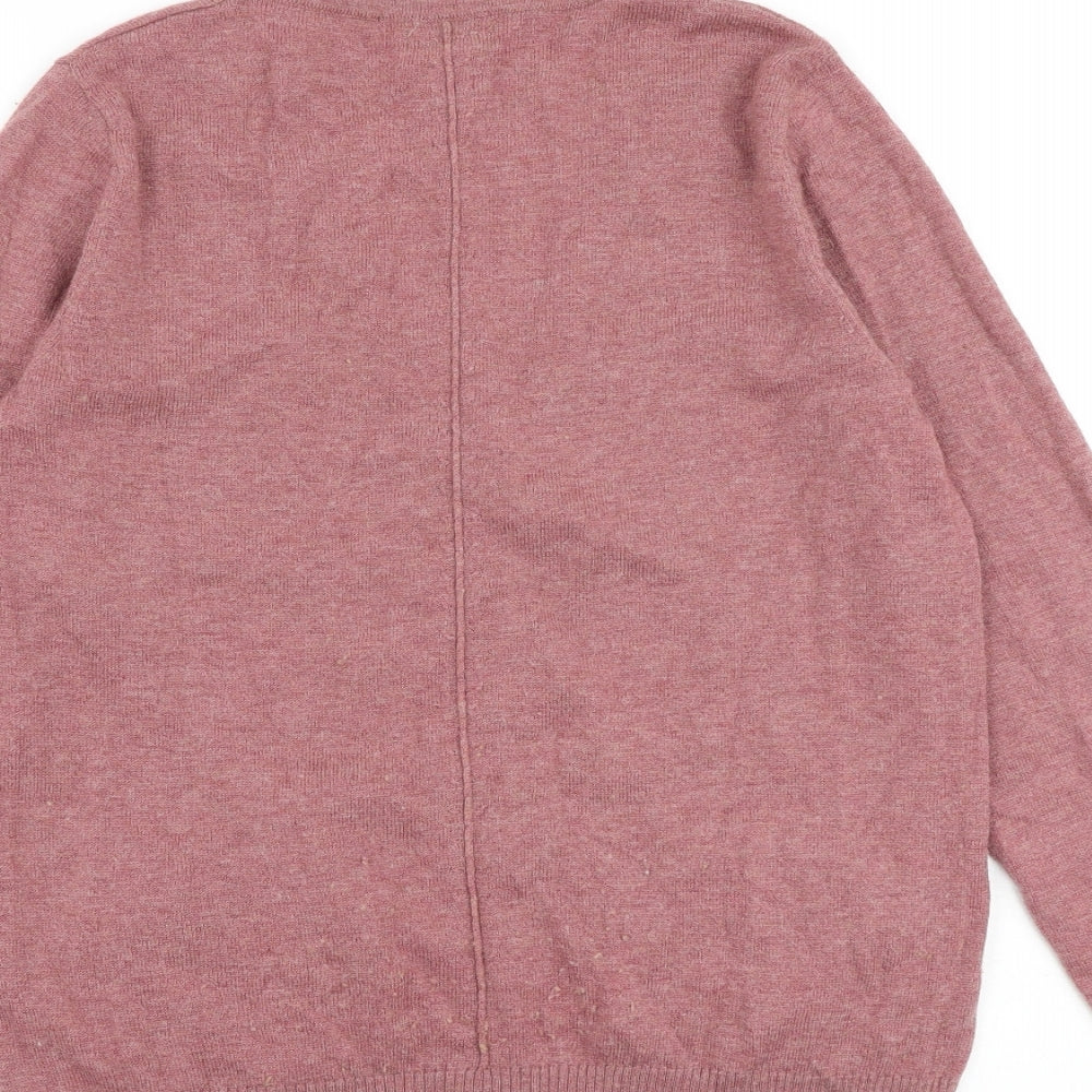 Fat Face Womens Pink V-Neck Wool Cardigan Jumper Size 12