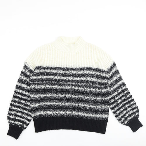 Caroline bliss Womens Black High Neck Striped Acrylic Pullover Jumper Size 8