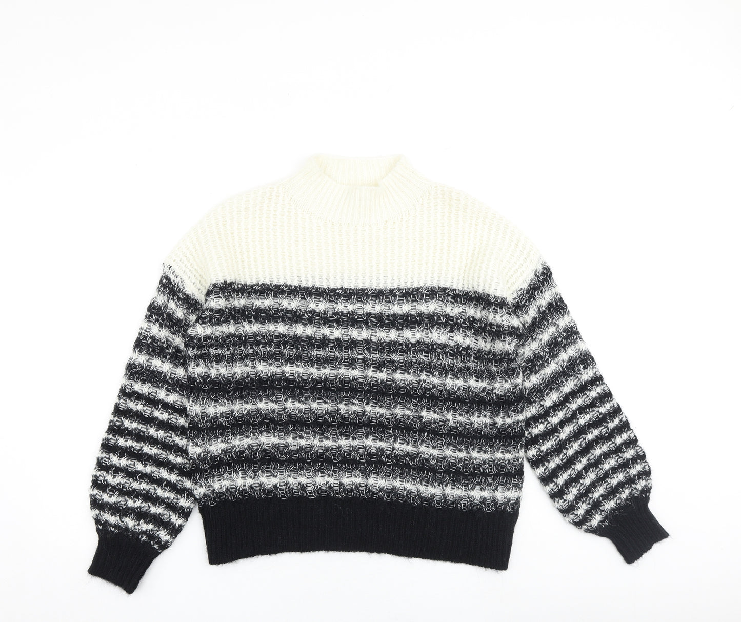Caroline bliss Womens Black High Neck Striped Acrylic Pullover Jumper Size 8