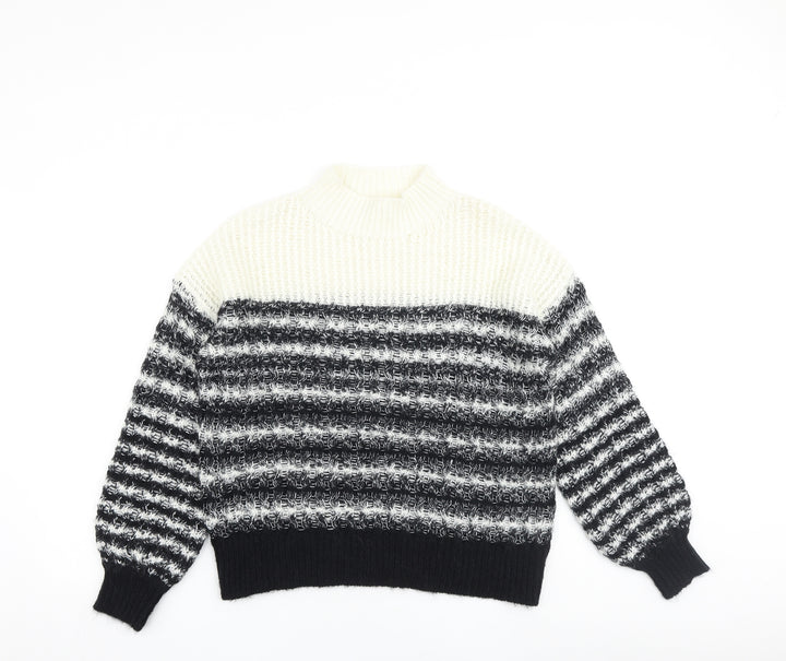 Caroline bliss Womens Black High Neck Striped Acrylic Pullover Jumper Size 8