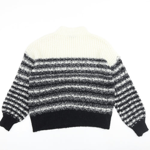 Caroline bliss Womens Black High Neck Striped Acrylic Pullover Jumper Size 8
