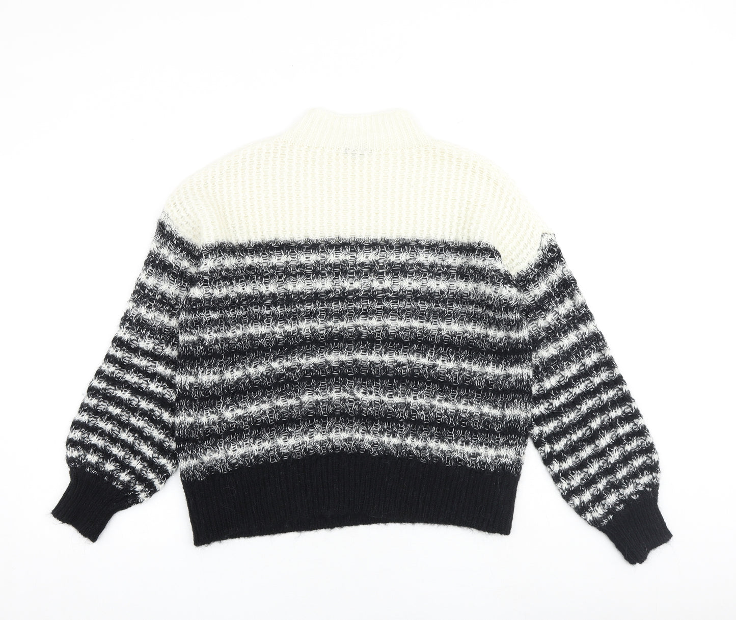 Caroline bliss Womens Black High Neck Striped Acrylic Pullover Jumper Size 8