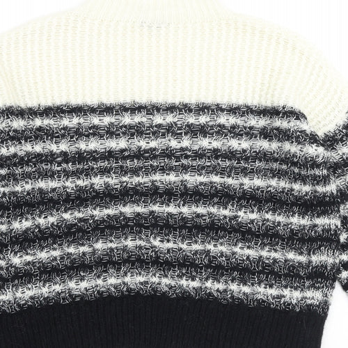 Caroline bliss Womens Black High Neck Striped Acrylic Pullover Jumper Size 8