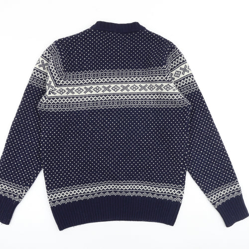 Franklin & Marshall Mens Blue Round Neck Fair Isle Wool Pullover Jumper Size M Long Sleeve