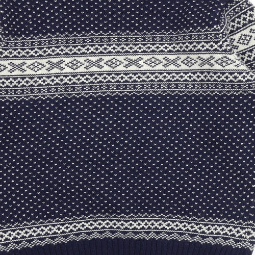 Franklin & Marshall Mens Blue Round Neck Fair Isle Wool Pullover Jumper Size M Long Sleeve