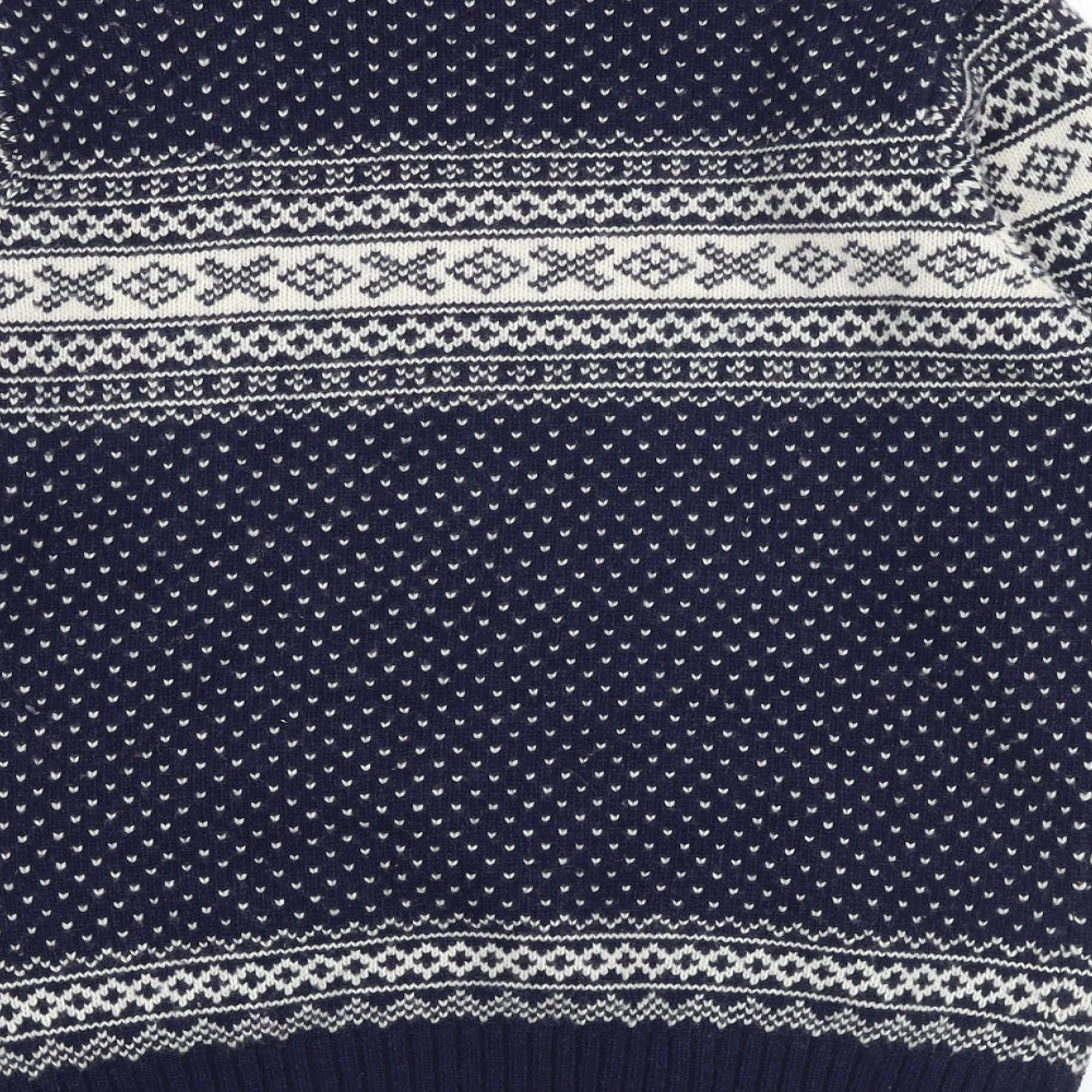 Franklin & Marshall Mens Blue Round Neck Fair Isle Wool Pullover Jumper Size M Long Sleeve