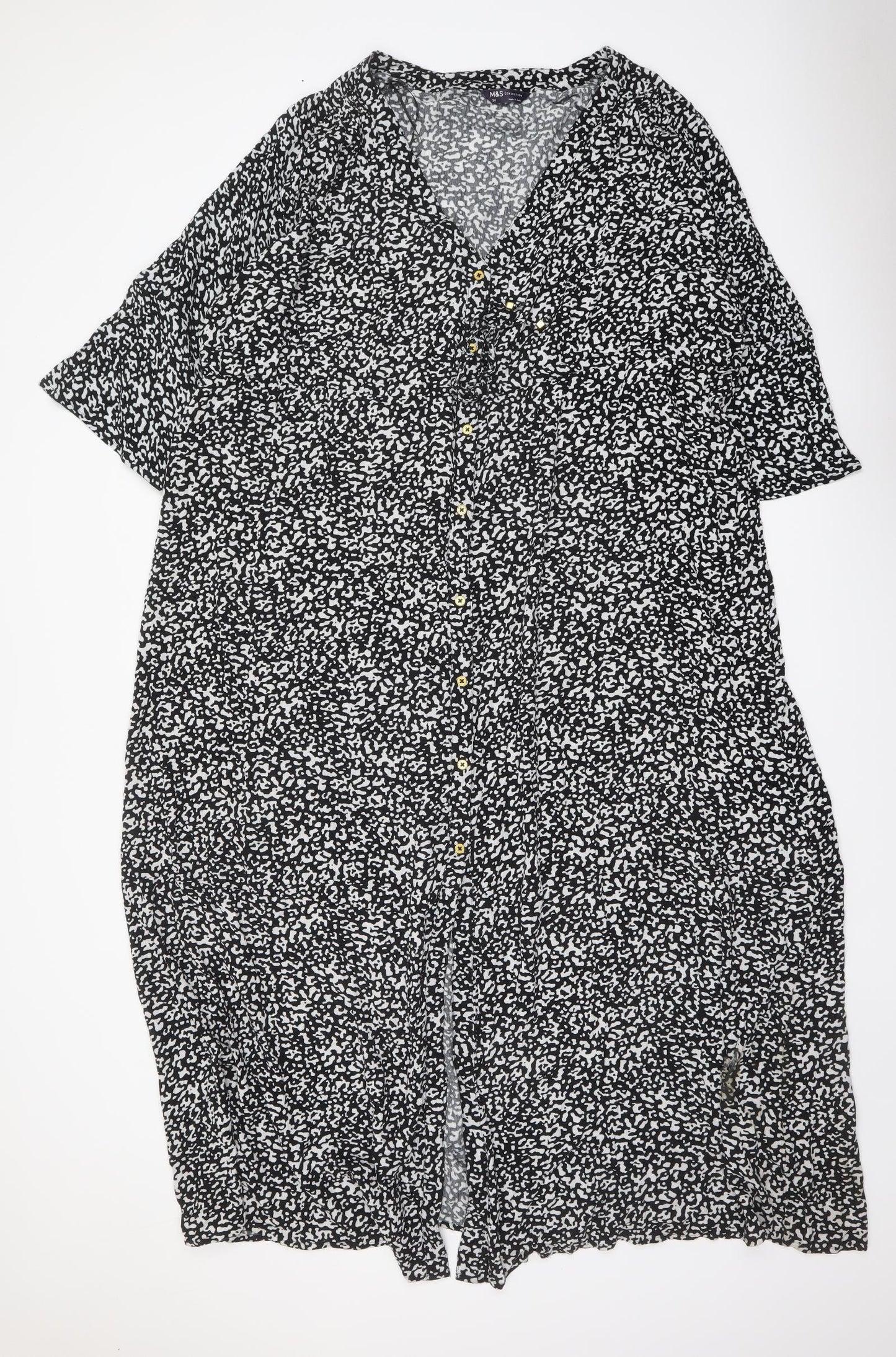 Marks and Spencer Womens Black Animal Print Viscose Maxi Size 24 V-Neck Button