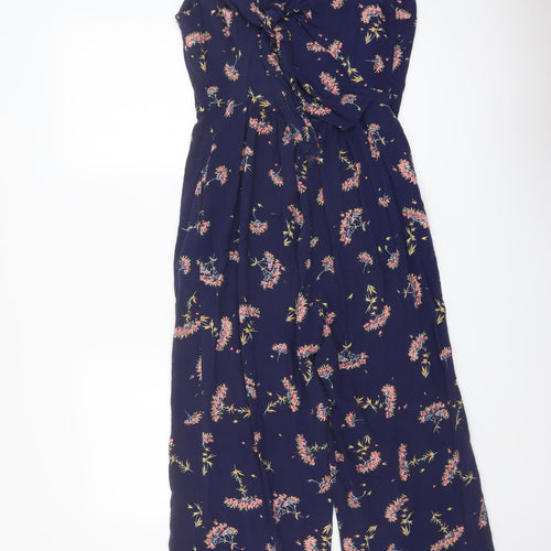 Warehouse Womens Black Floral Viscose Jumpsuit One-Piece Size 12 Tie