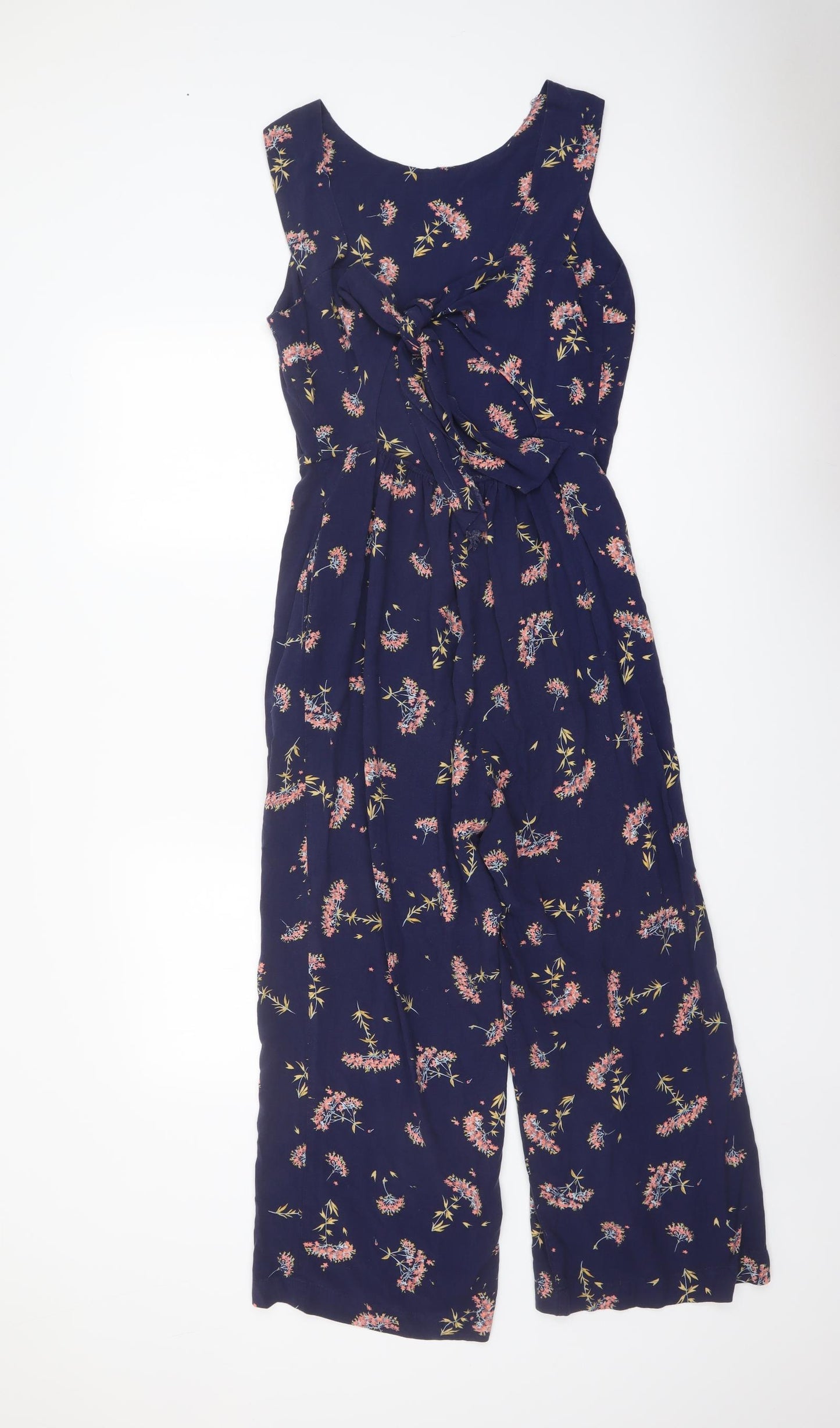 Warehouse Womens Black Floral Viscose Jumpsuit One-Piece Size 12 Tie