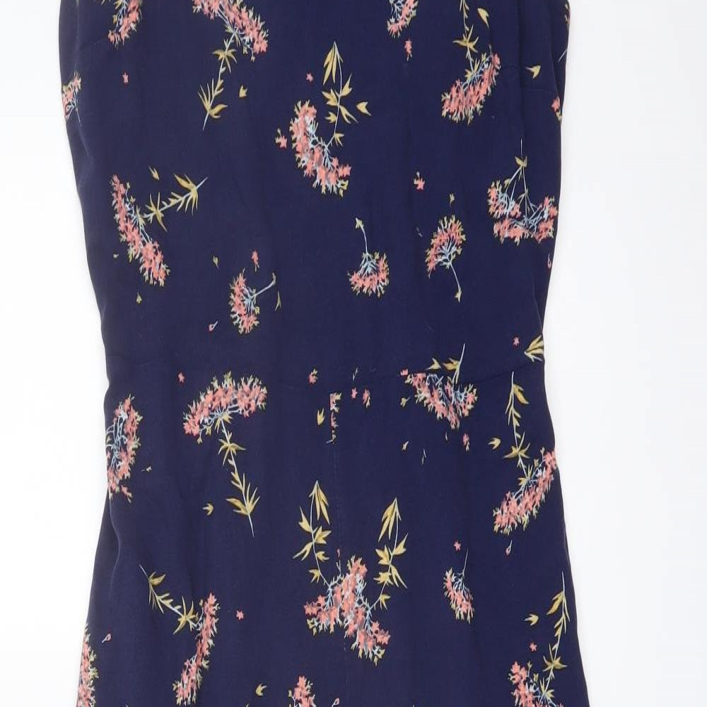 Warehouse Womens Black Floral Viscose Jumpsuit One-Piece Size 12 Tie