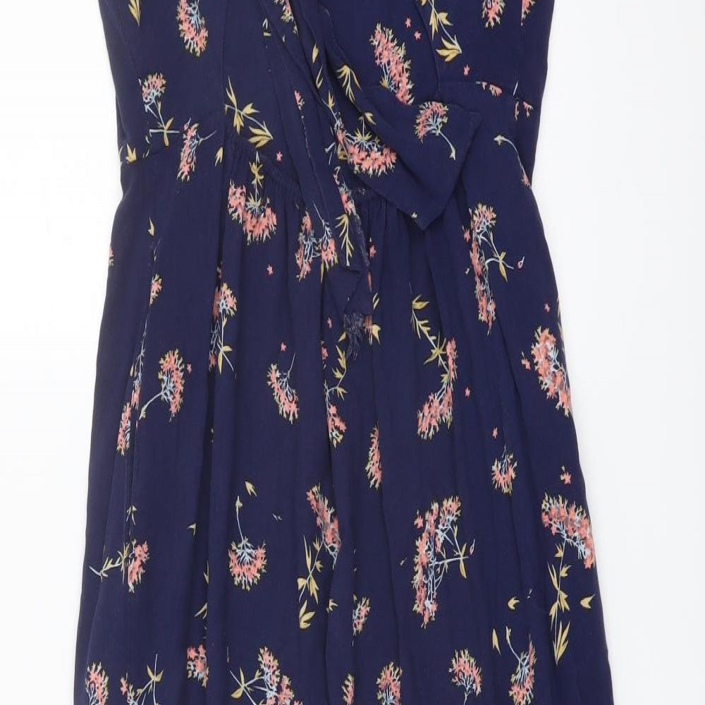 Warehouse Womens Black Floral Viscose Jumpsuit One-Piece Size 12 Tie