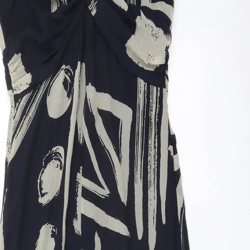 Autograph Womens Blue Geometric Silk Maxi Size 14 V-Neck Pullover