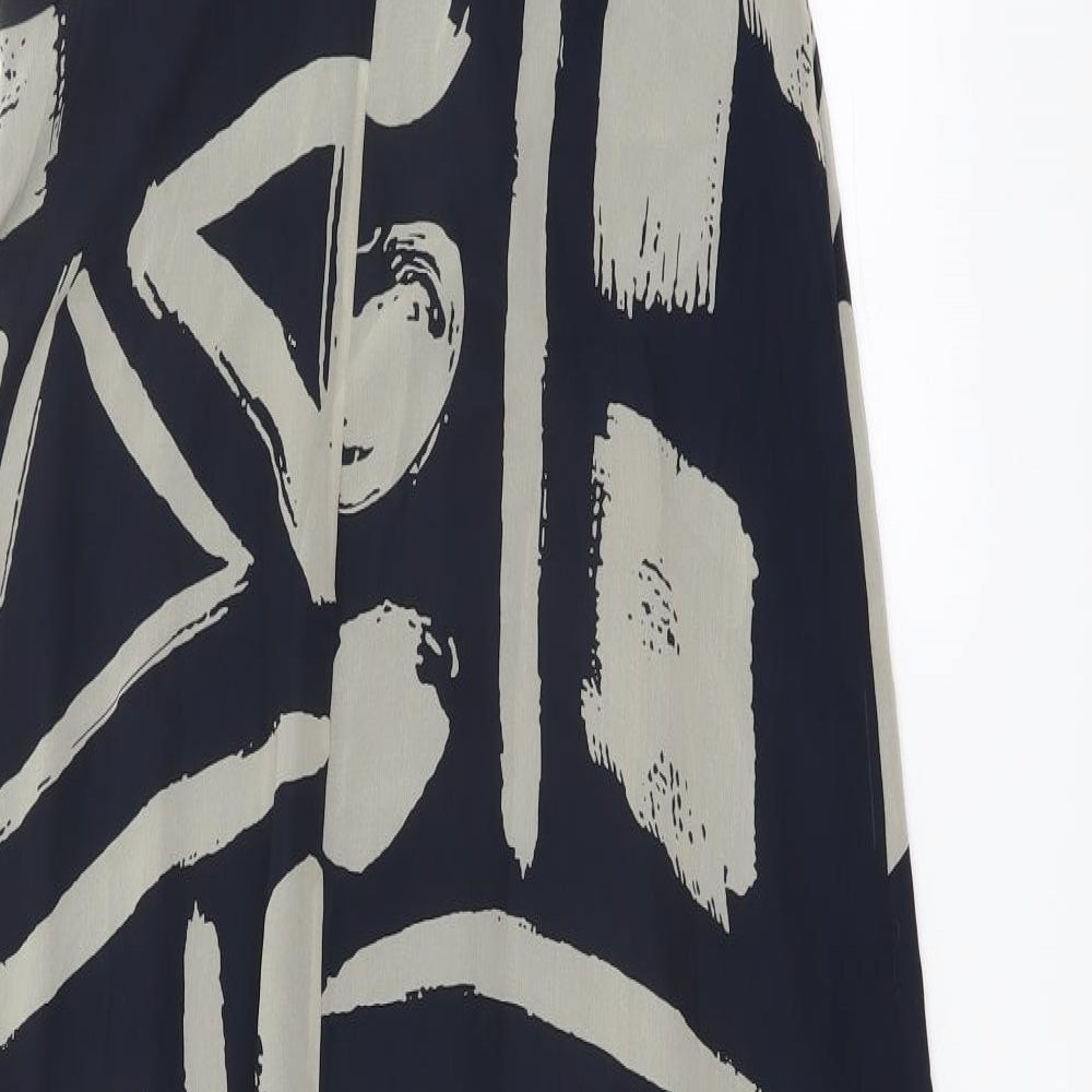 Autograph Womens Blue Geometric Silk Maxi Size 14 V-Neck Pullover