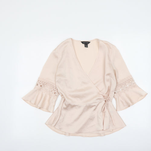New Look Womens Pink Polyester Wrap Blouse Size 8 V-Neck - Crochet Detail