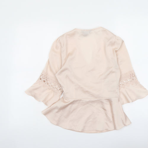 New Look Womens Pink Polyester Wrap Blouse Size 8 V-Neck - Crochet Detail