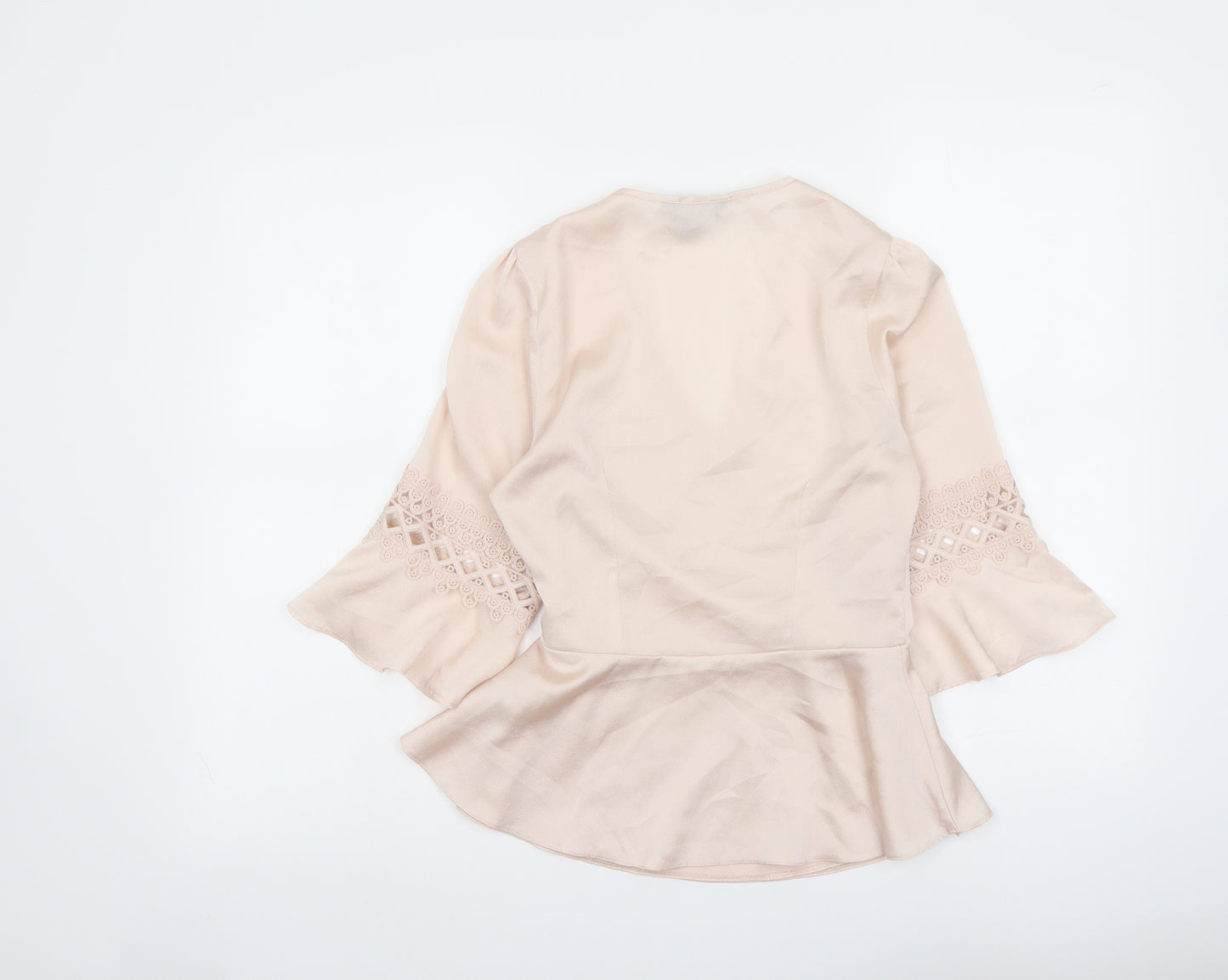 New Look Womens Pink Polyester Wrap Blouse Size 8 V-Neck - Crochet Detail