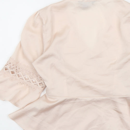 New Look Womens Pink Polyester Wrap Blouse Size 8 V-Neck - Crochet Detail