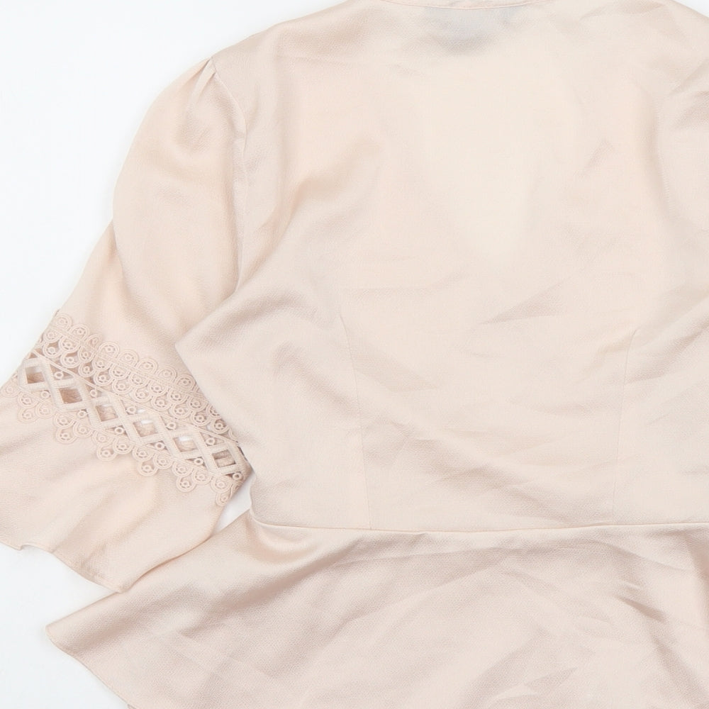 New Look Womens Pink Polyester Wrap Blouse Size 8 V-Neck - Crochet Detail