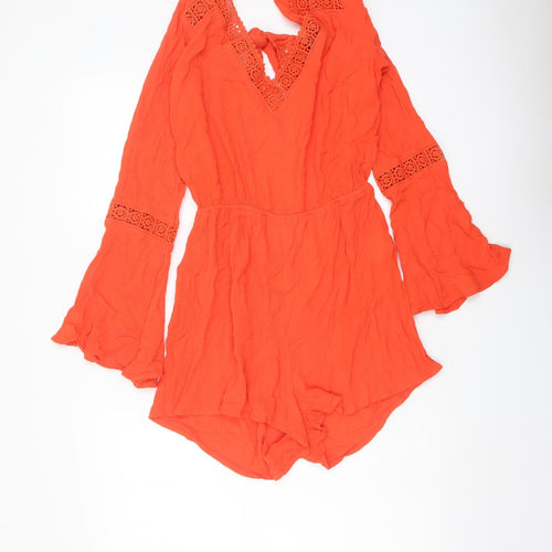 Jane Norman Womens Orange Viscose Playsuit One-Piece Size 10 Pullover - Open Back