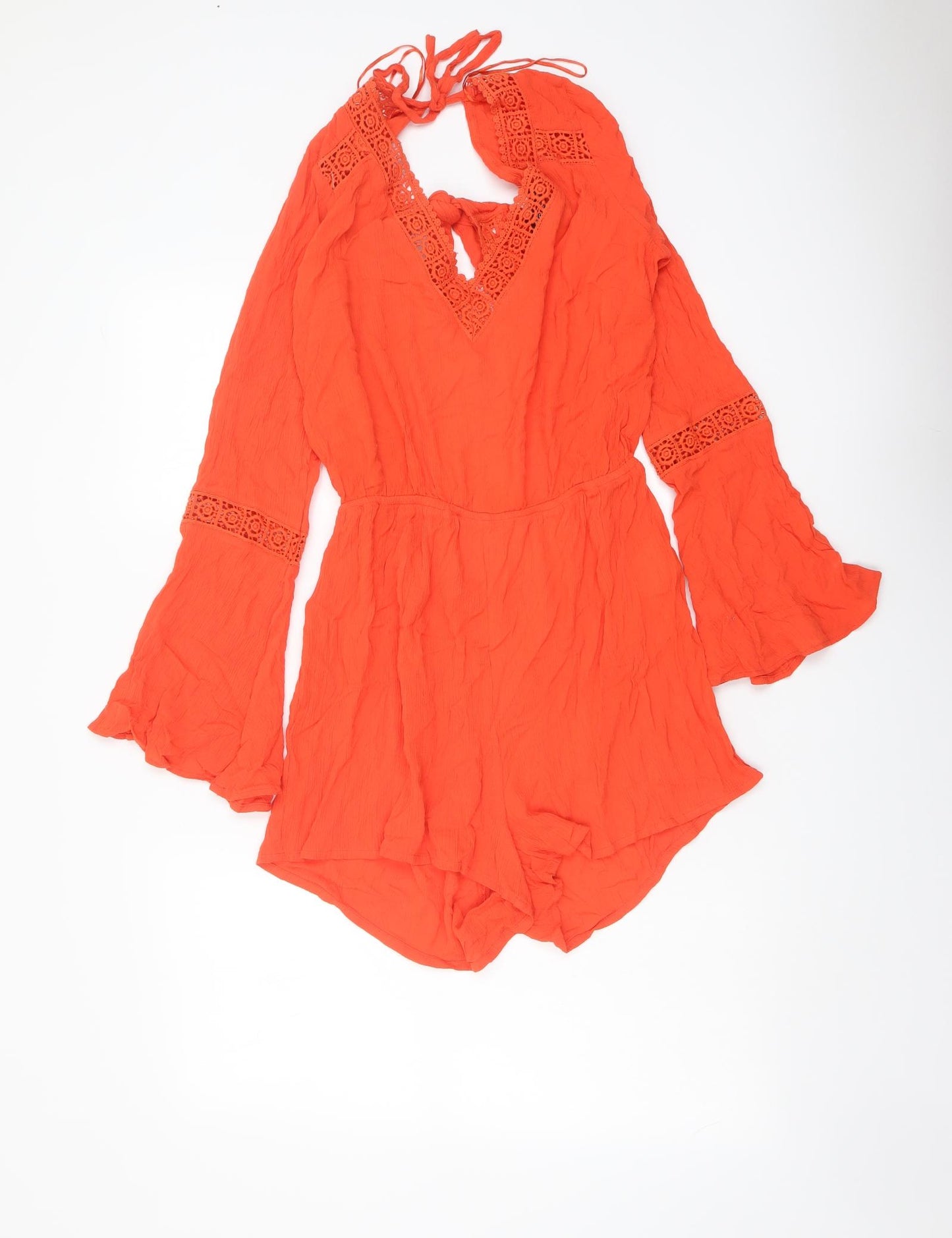 Jane Norman Womens Orange Viscose Playsuit One-Piece Size 10 Pullover - Open Back