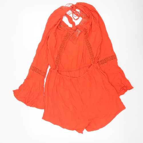 Jane Norman Womens Orange Viscose Playsuit One-Piece Size 10 Pullover - Open Back