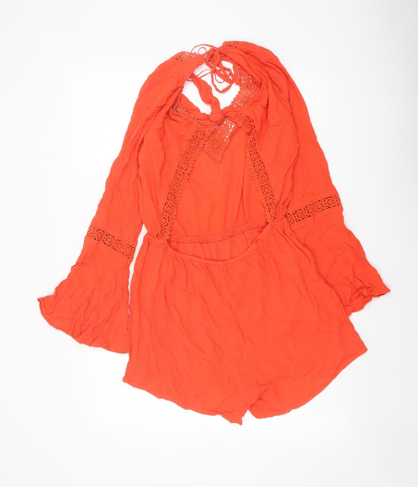 Jane Norman Womens Orange Viscose Playsuit One-Piece Size 10 Pullover - Open Back