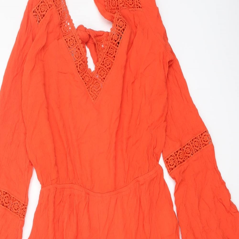 Jane Norman Womens Orange Viscose Playsuit One-Piece Size 10 Pullover - Open Back