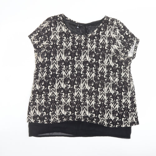 M&Co Womens Black Geometric Viscose Basic T-Shirt Size 14 Boat Neck