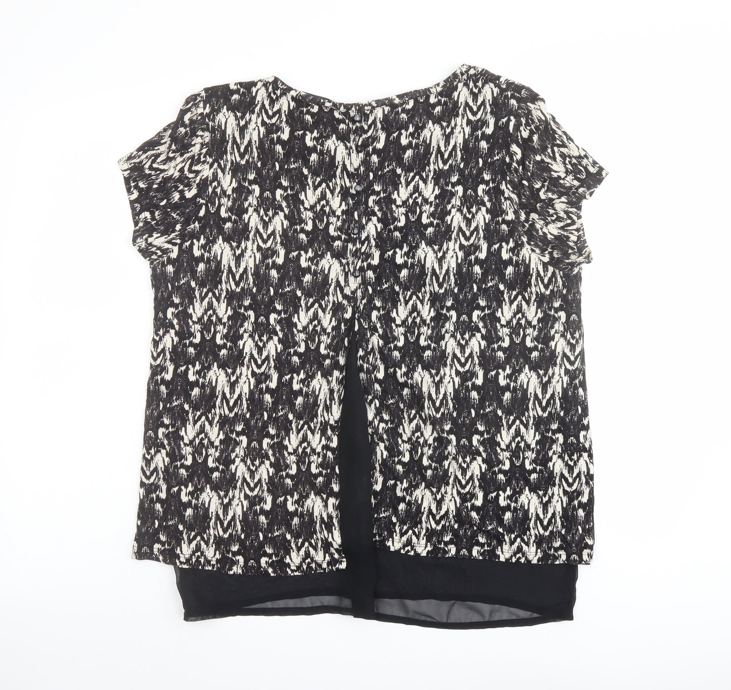 M&Co Womens Black Geometric Viscose Basic T-Shirt Size 14 Boat Neck