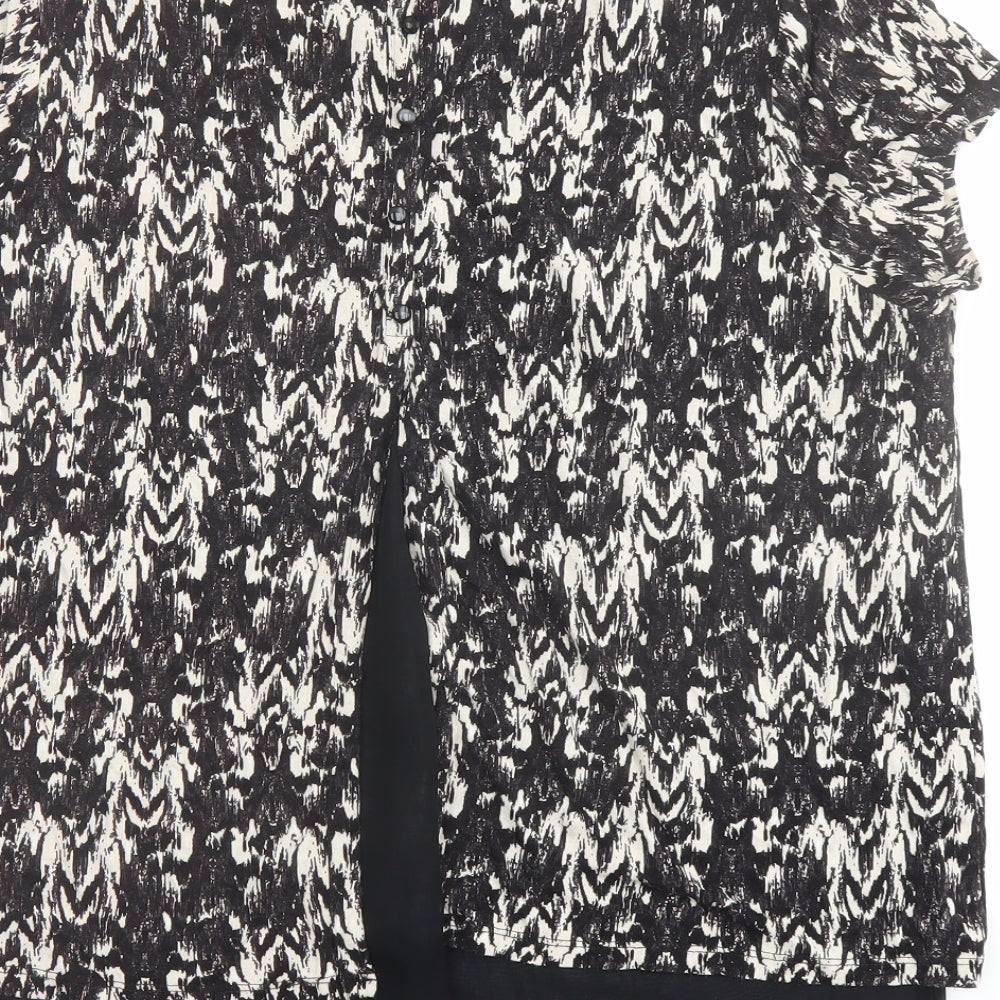 M&Co Womens Black Geometric Viscose Basic T-Shirt Size 14 Boat Neck