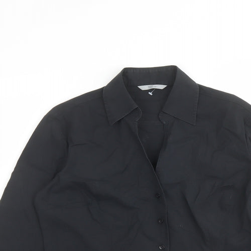 Marks and Spencer Womens Black Cotton Basic Button-Up Size 12 Collared