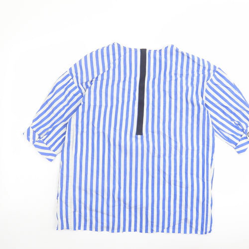 Zara Womens Blue Striped Polyester Basic Blouse Size S Crew Neck