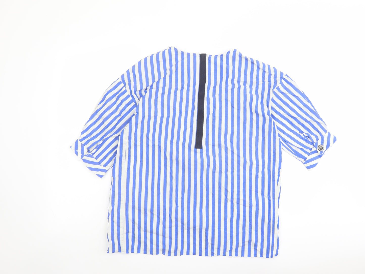 Zara Womens Blue Striped Polyester Basic Blouse Size S Crew Neck