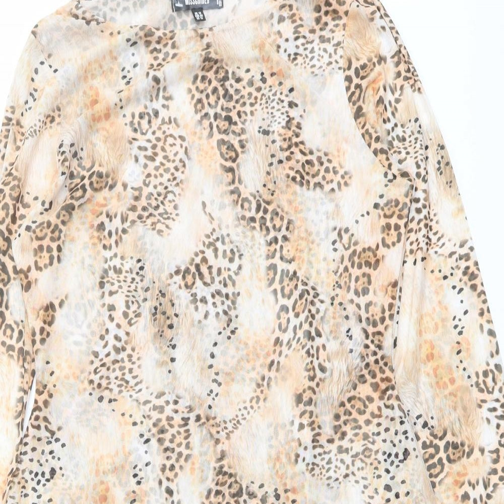 Missguided Womens Orange Animal Print Polyester A-Line Size 16 Round Neck Pullover - Leopard Print