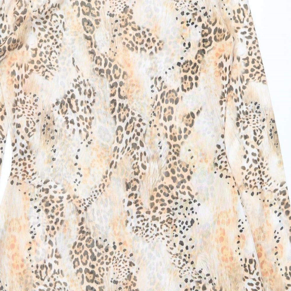 Missguided Womens Orange Animal Print Polyester A-Line Size 16 Round Neck Pullover - Leopard Print
