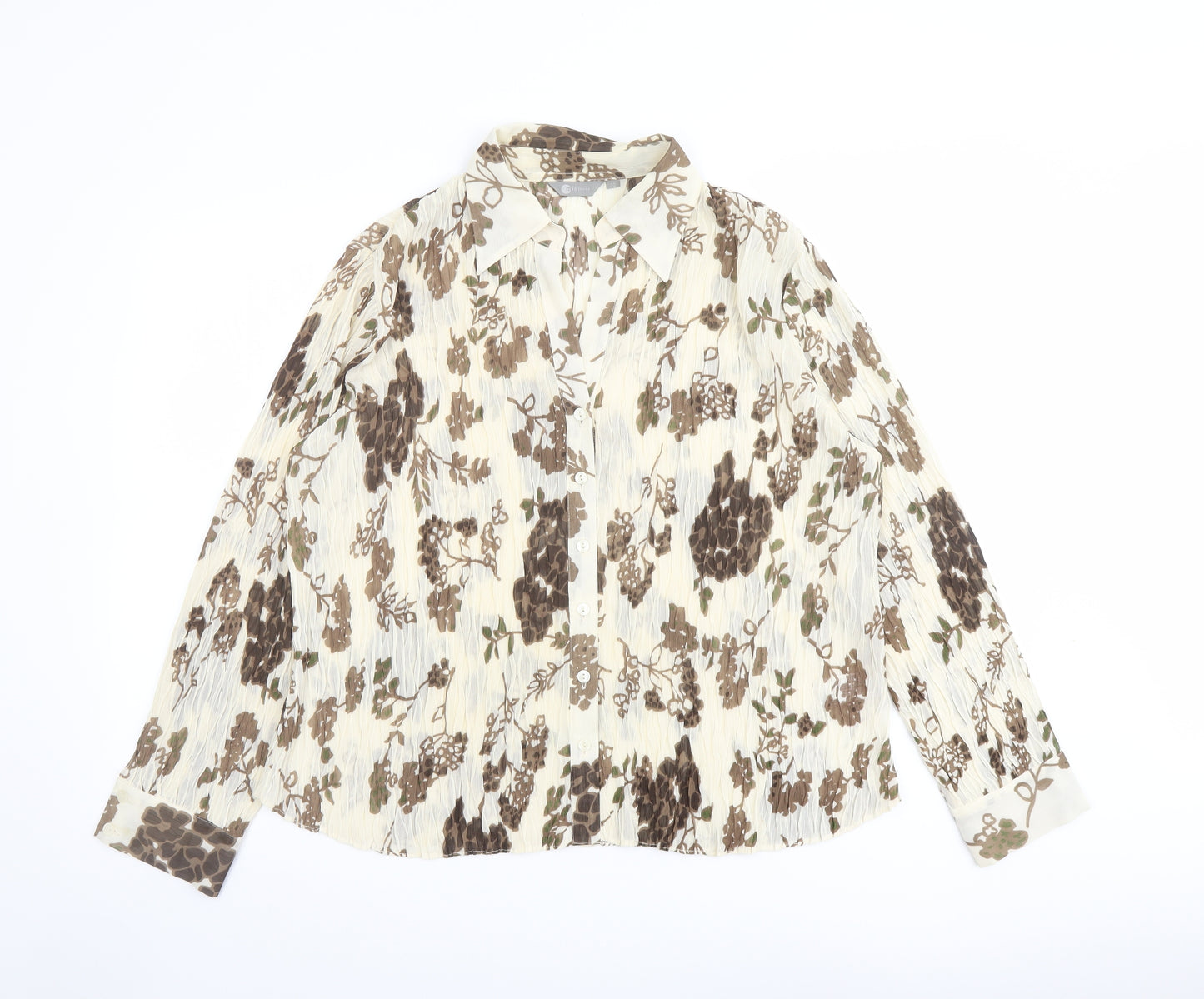 Mia Moda Womens Beige Geometric Polyester Basic Button-Up Size 20 Collared