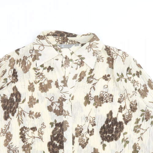 Mia Moda Womens Beige Geometric Polyester Basic Button-Up Size 20 Collared