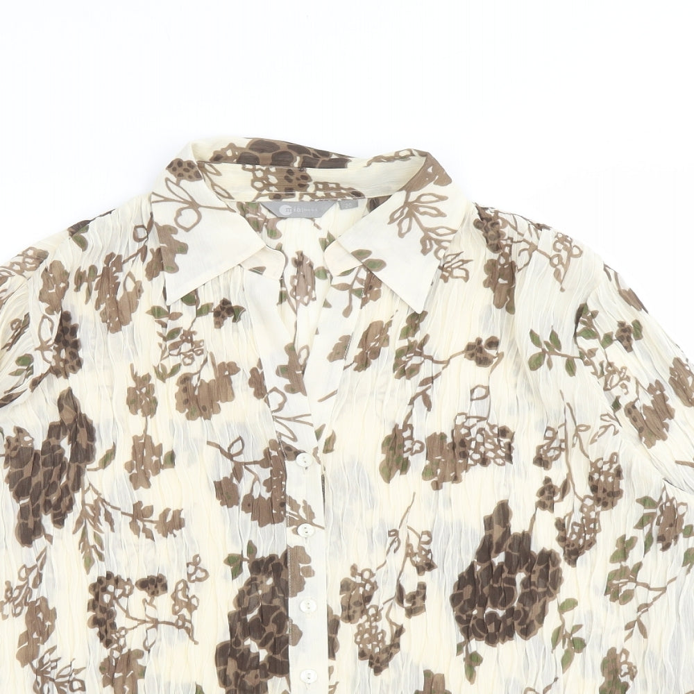 Mia Moda Womens Beige Geometric Polyester Basic Button-Up Size 20 Collared