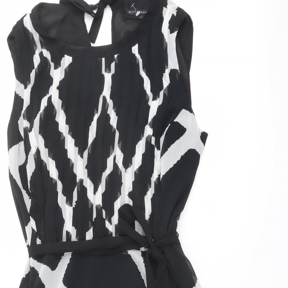 Betty Jackson Womens Black Geometric Polyester A-Line Size 16 Round Neck Tie