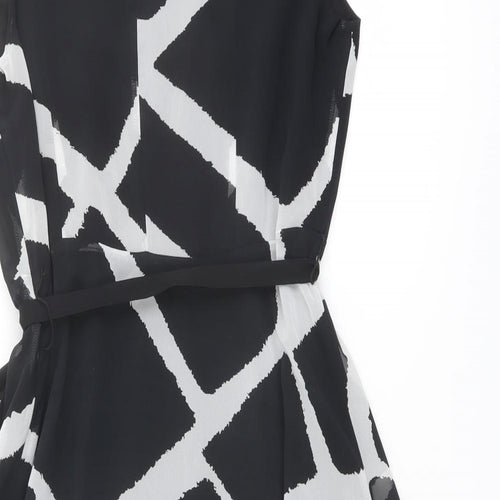 Betty Jackson Womens Black Geometric Polyester A-Line Size 16 Round Neck Tie