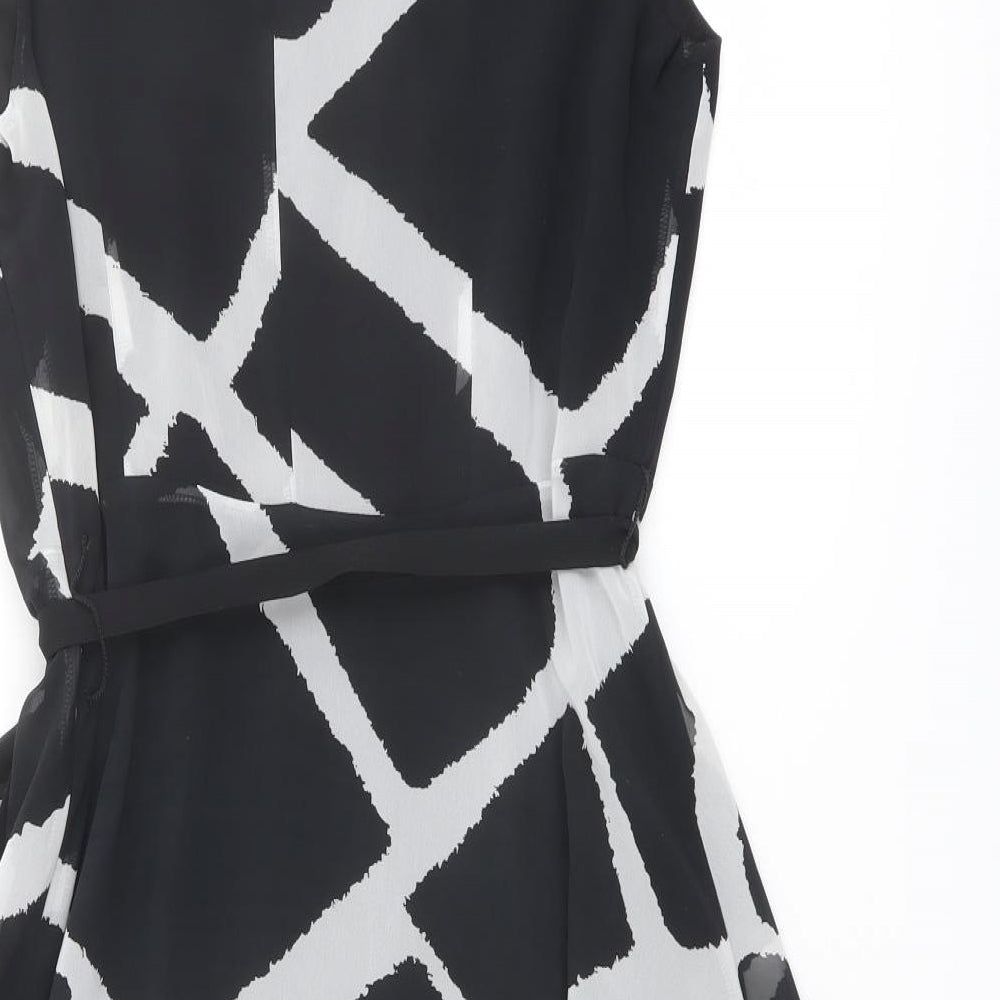 Betty Jackson Womens Black Geometric Polyester A-Line Size 16 Round Neck Tie