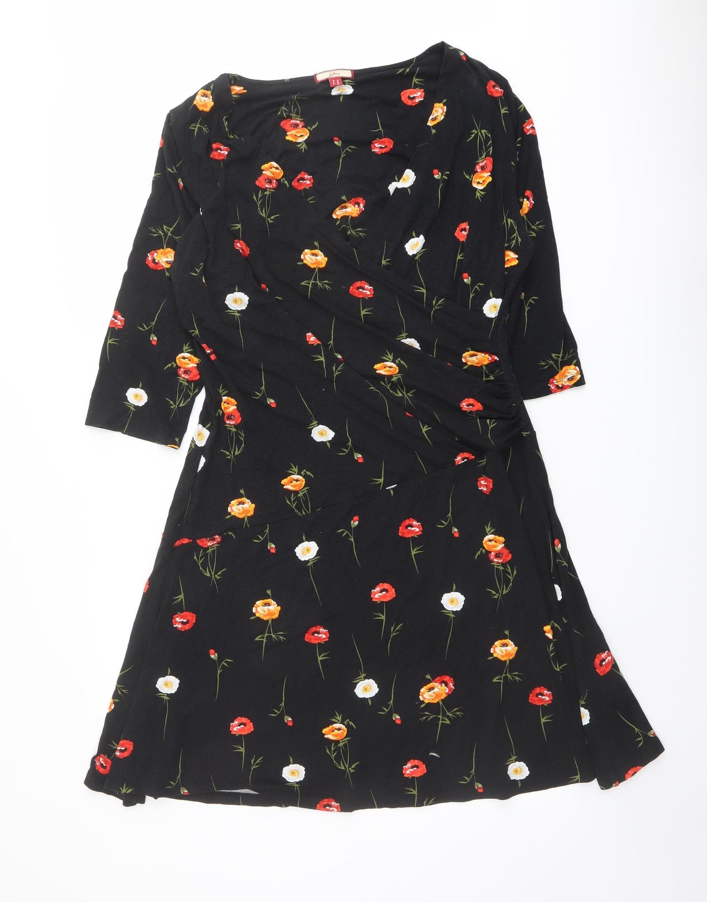 Joe Browns Womens Black Floral Viscose A-Line Size 16 V-Neck Pullover