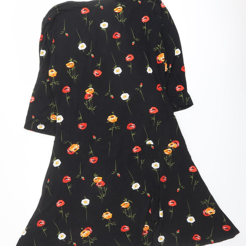 Joe Browns Womens Black Floral Viscose A-Line Size 16 V-Neck Pullover
